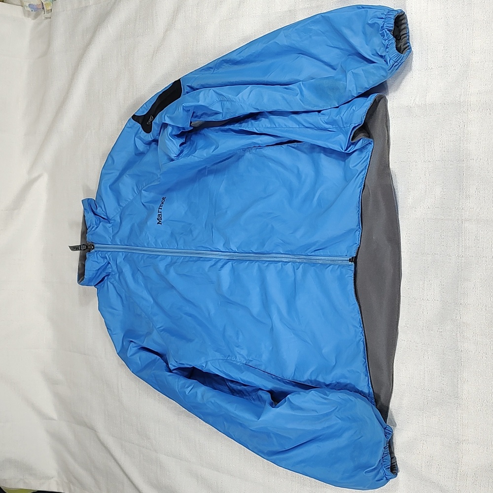 Marmot Light Blue Rain Jacket Long Sleeve Gray Fleece Inside Size Large